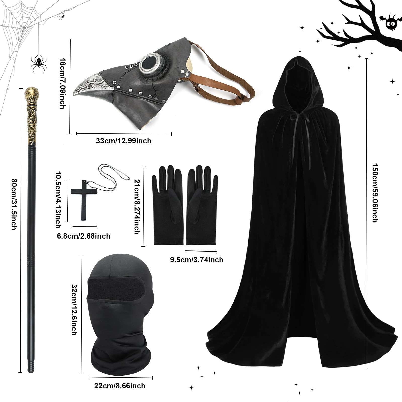 Adult Halloween Costume Men, Plague Doctor Outfit, Plague Doctors Mask Steampunk Bird Mask with Gloves, Hooded Cloak - Image 2