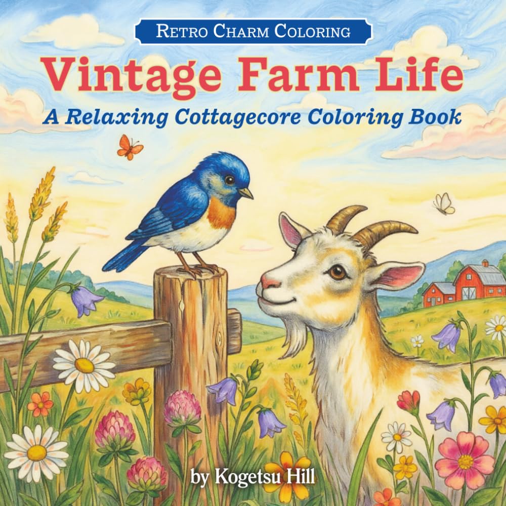 Vintage Farm Life: A Relaxing Cottagecore Coloring Book of Farm Animals, Gardens, and Nostalgic Country Scenes (Retro Charm Coloring)