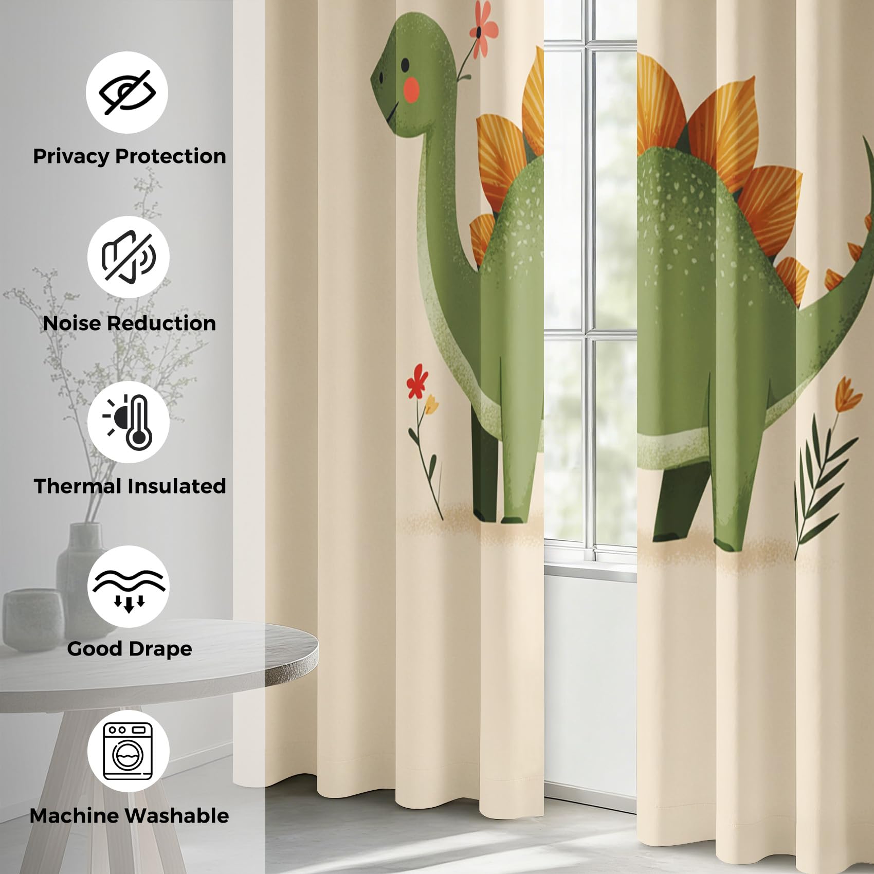 Générique Lot de 2 Rideau Occultant Dinosaure, Rideau Isolant Thermique à Oeillets pour Salon Chambre Cuisine Fenetre, Motif Dinosaure Vert Mignon Enfants, 117x183 cm (LxH)