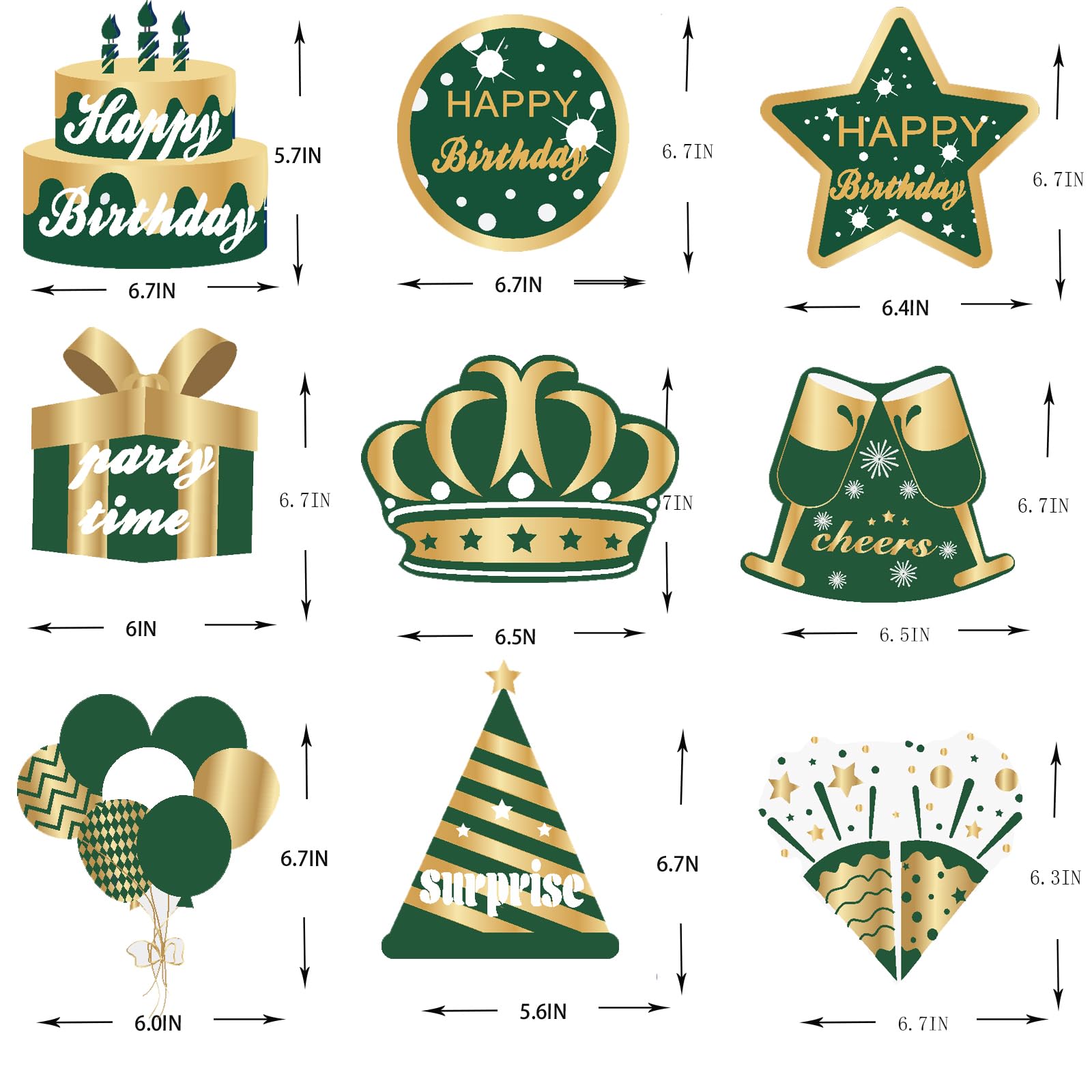 WINPOGEE 9PCS Green Gold Birthday Decorations Honeycomb Centerpieces for Women Men Green Gold Happy Birthday Table Centerpieces Party Supplies 16th 21st 30th 40th 50th Birthday Table Topper Decor