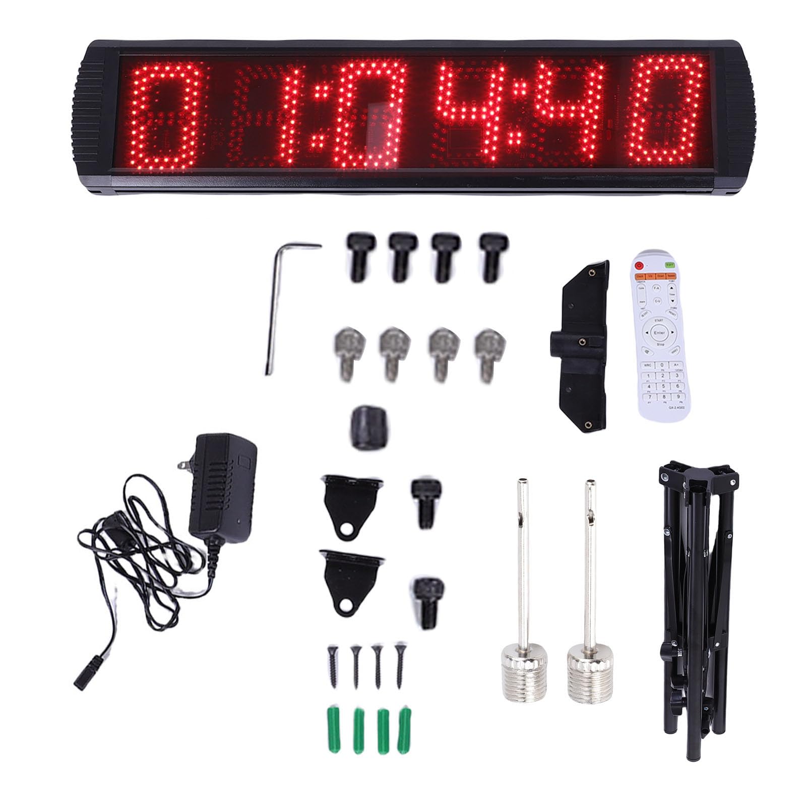 Naroote Orologio da Gara Digitale, Orologio da 12/24 Ore, Conto Alla Rovescia, Timer da Palestra con Treppiede, Telecomando, Display LED da 5 Pollici a 6 Cifre e 3 Installazione (Spina europea)