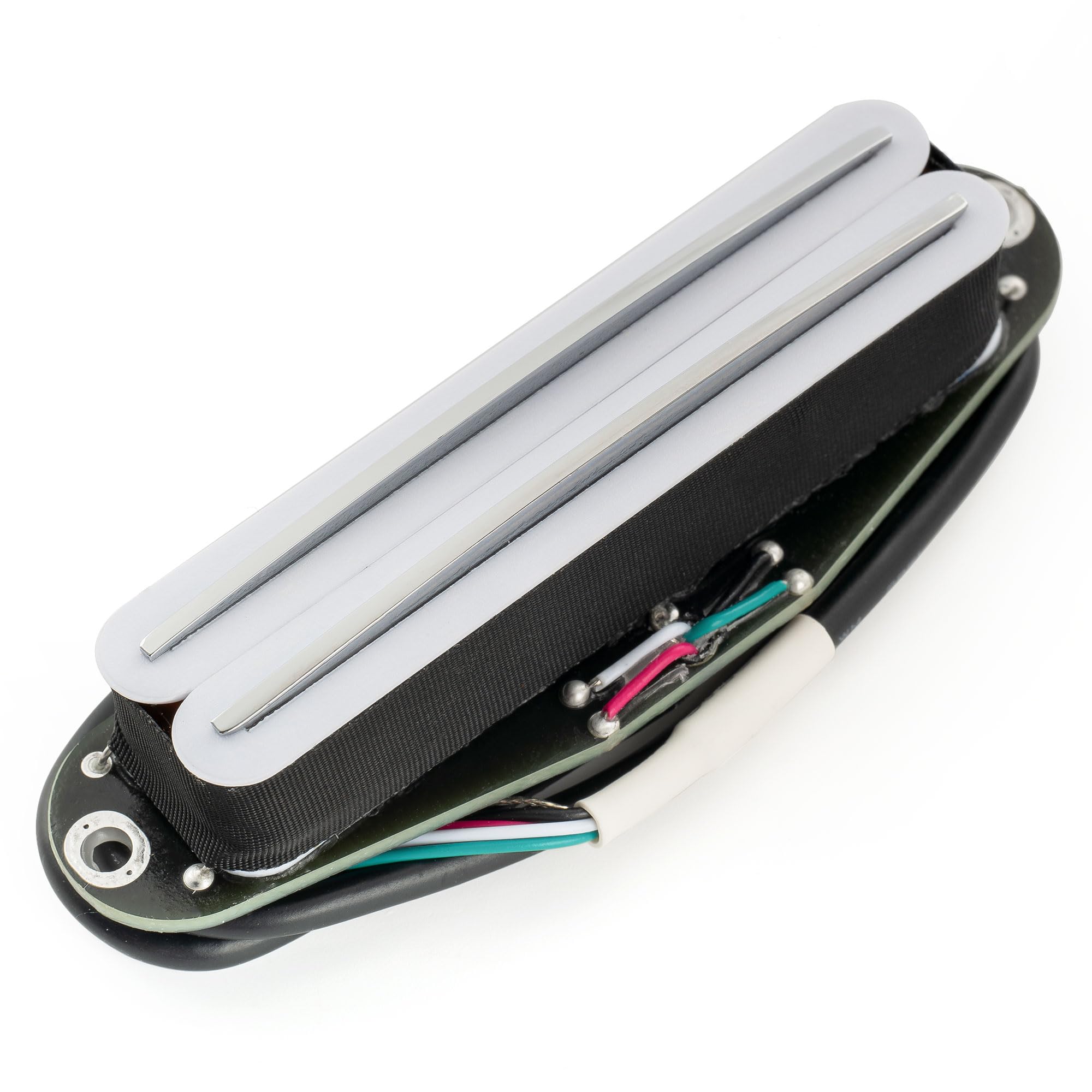 Musiclily Pro ST-DPLC Ceramic Dual Single Coil Sized Humbucker Pickup 6.2K for Strat Style Electric Guitar White Body Chrome Rail