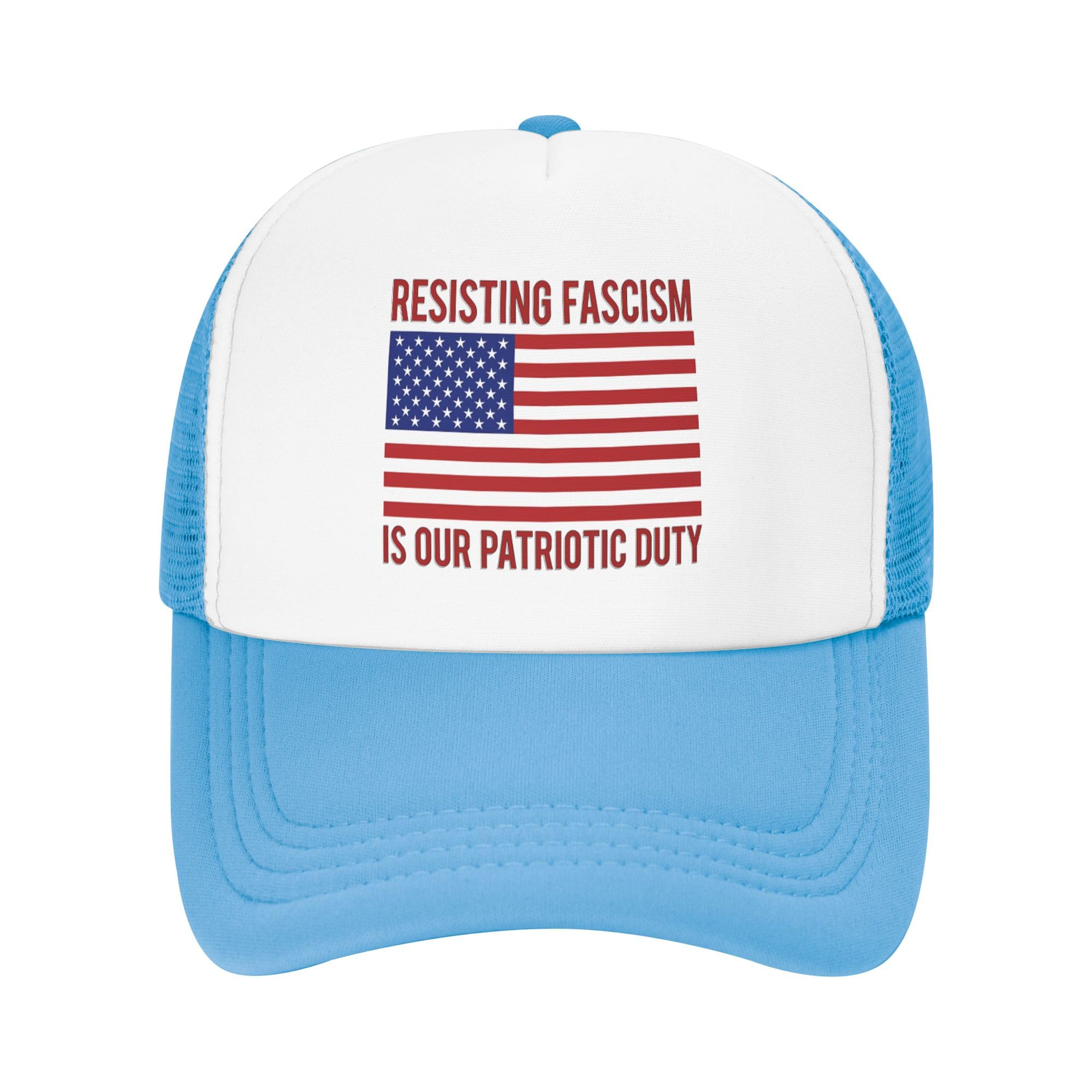 Resisting Fascism is Our Patriotic Duty Trucker Hat FDT Baseball Cap Mesh Back Adjustable Hats for Kids - Sky Blue
