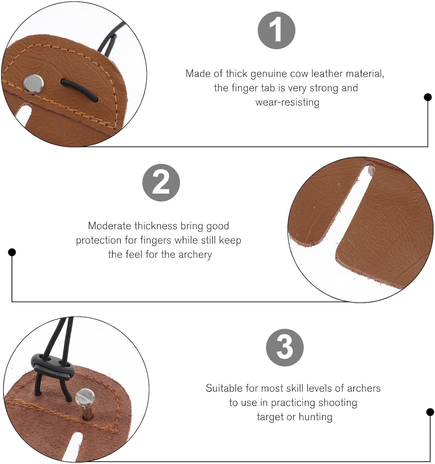 WOONEKY Leather Archery Finger Tab Protective Gear Cowhide Finger Protector Archery Supplies for Bow and Arrow Shooting Practice