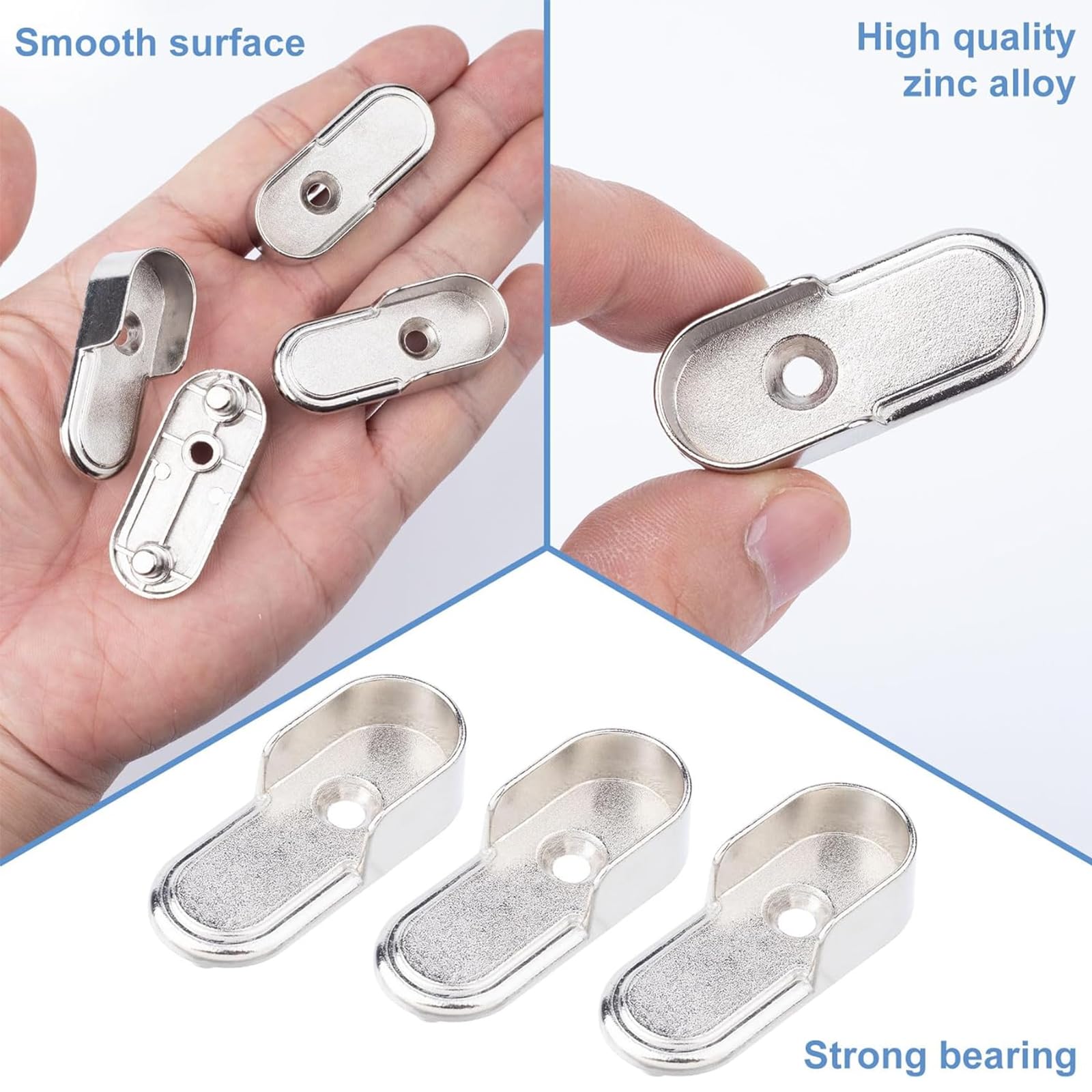 10x Kleiderstangen Halterung Oval - Zinklegierung Für 15mm Stangen Inkl. Schrauben
