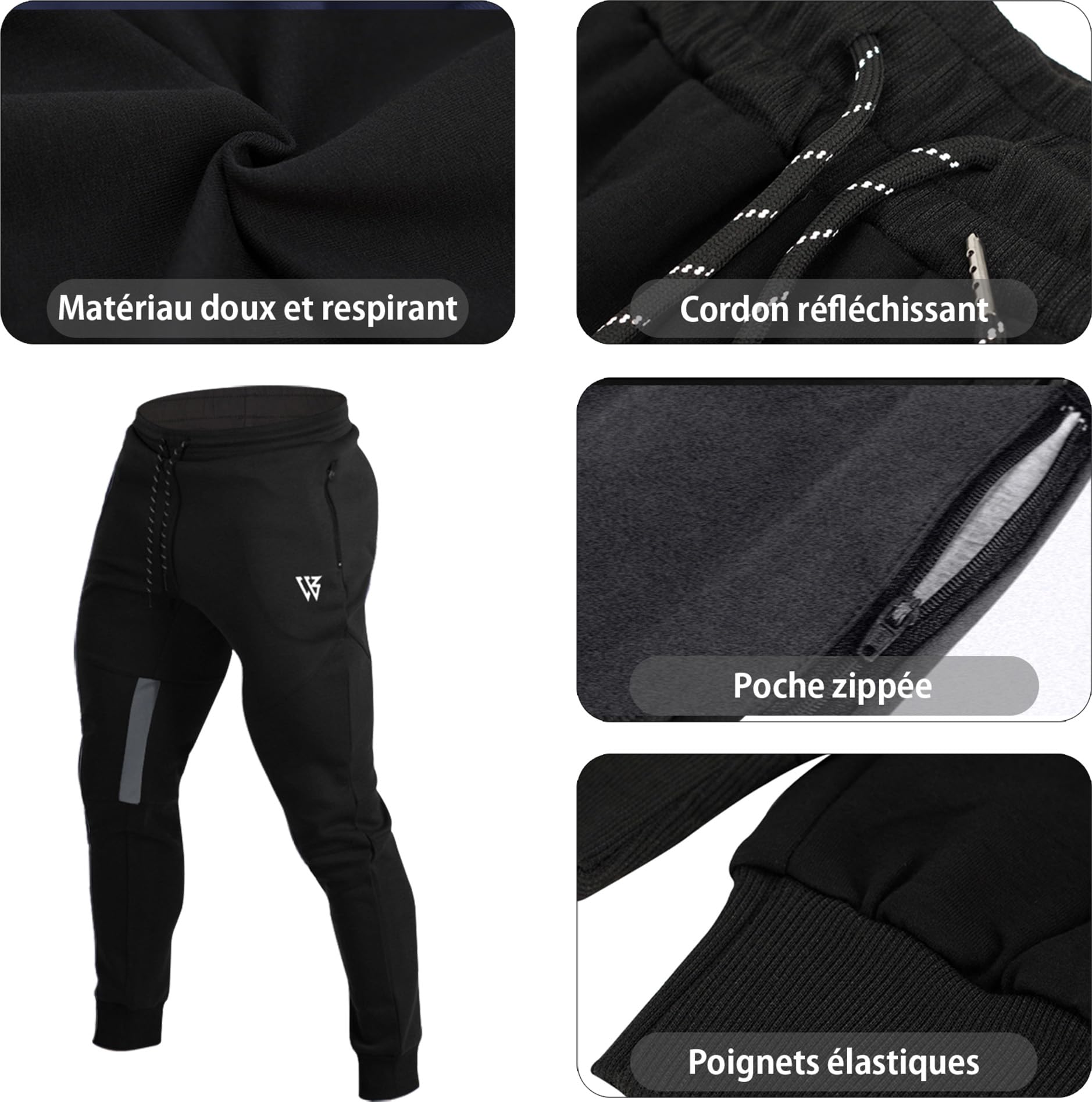 BROKIG AeroMaille Pantalon Jogging Homme Pantalons Sport avec Poches Zippées Hommes Survêtement Fitness Respirant Running