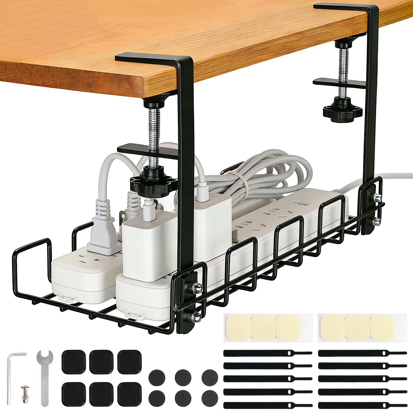 VINATO Plateau de Gestion des Câbles sous Bureau Kit Cable Management Support de Multiprise sous Bureau sans Perçage pour Bureau Maison