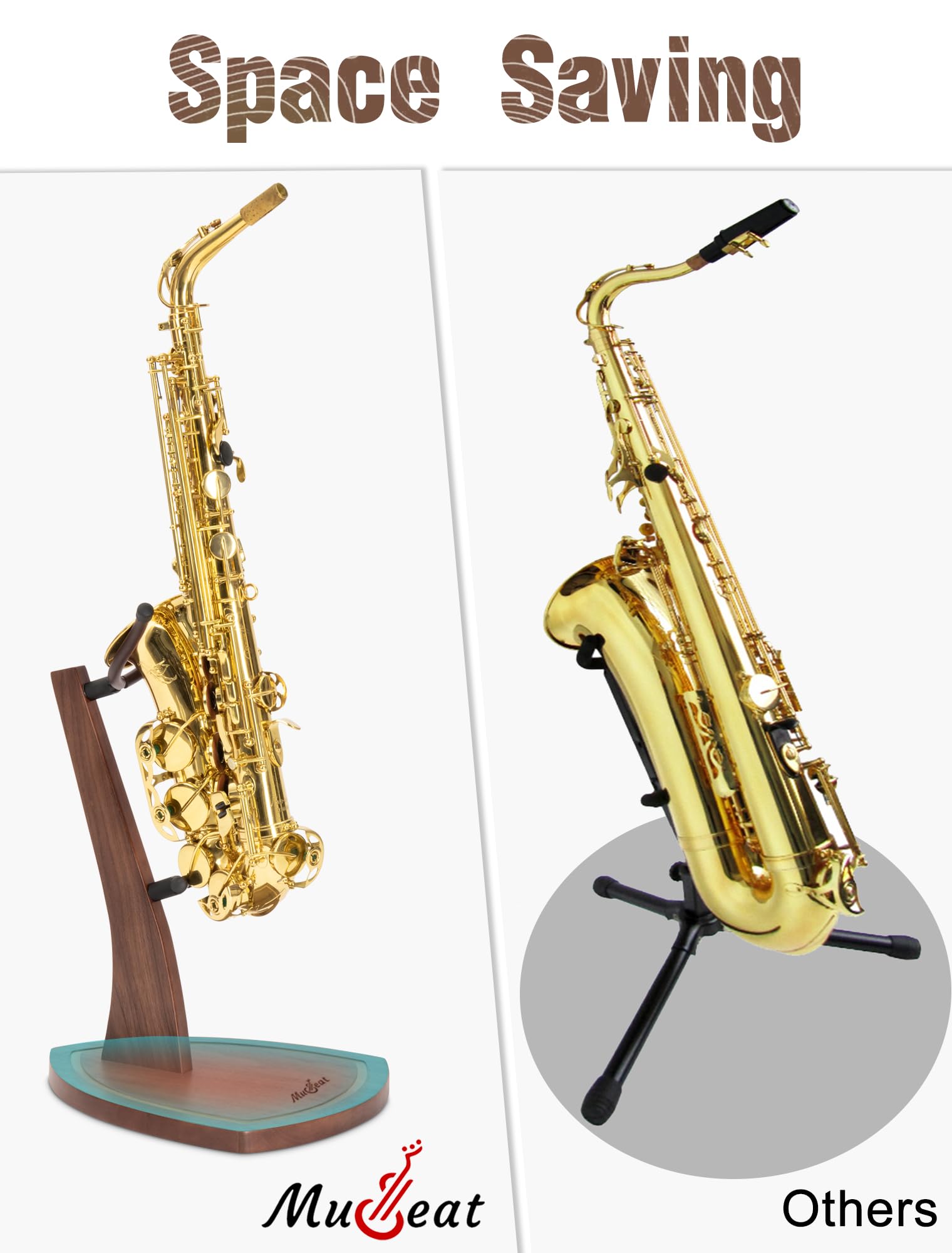 Support pour Saxophone Alto et Ténor en Bois de Noyer - Porte-Saxophone en Bois Massif avec Embouts en Silicone Doux - Présentation pour Studio ou Maison - Fabrication Artisanale