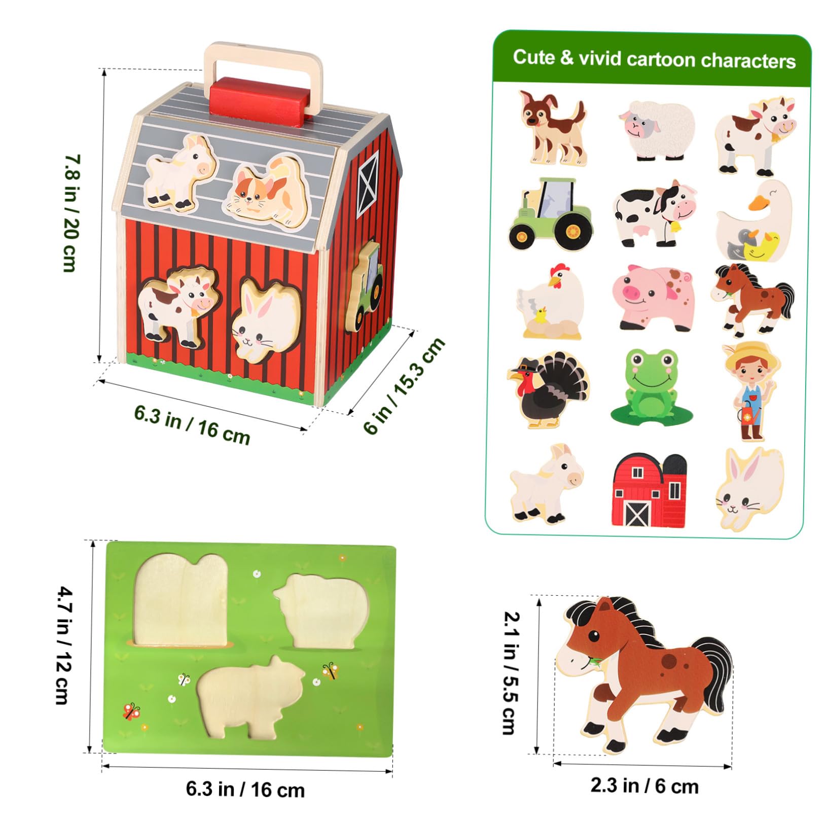 VANZACK Giocattolo Animali da Fattoria in Legno per Bambini | Bimbi 2-5 Anni, Attività Montessori Stem, Uso Versatile in Casa E'aperto