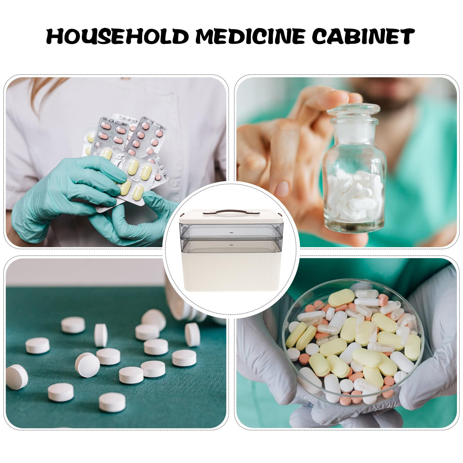 Caja Organizadora de Medicamentos con Cierre de Seguridad y Compartimentos Multilayer Gran Capacidad para Almacenamiento Familiar Portátil y Transparente para Botiquín Doméstico