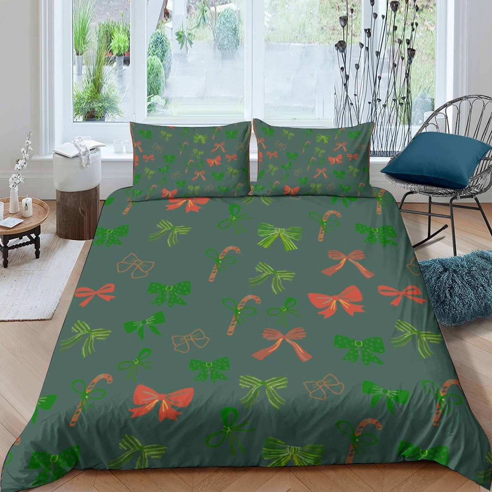 Ctjqhvkz Style-9 3D Printed Green Leaves Fitted Sheet Microfiber Soft Orange Bow Mattress Cover For Bedroom Guest Room Machine Washable Single（135X200cm）