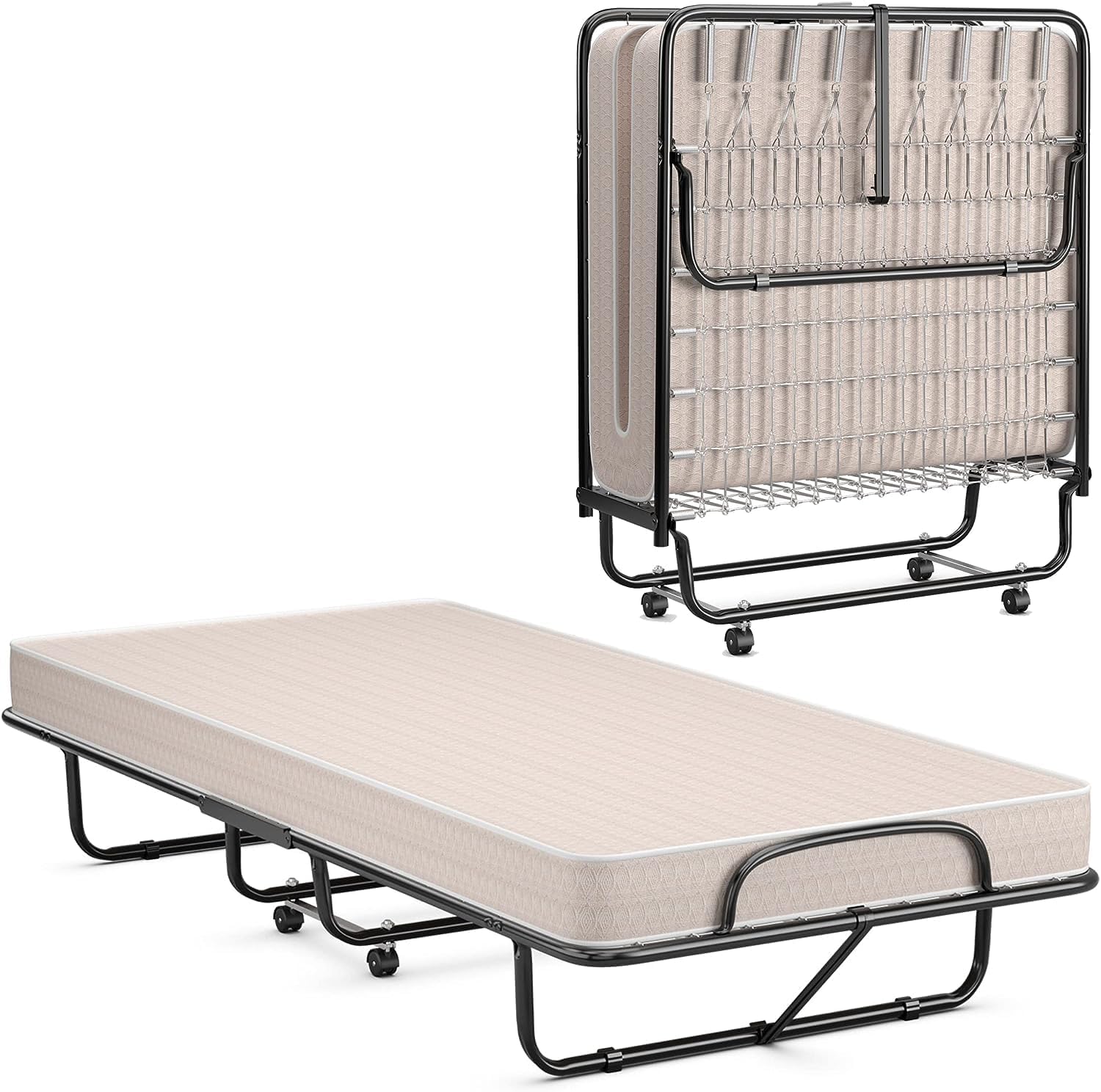 HAPPYGRILL Folding Bed with 4" Mattress, Twin Size Rollaway