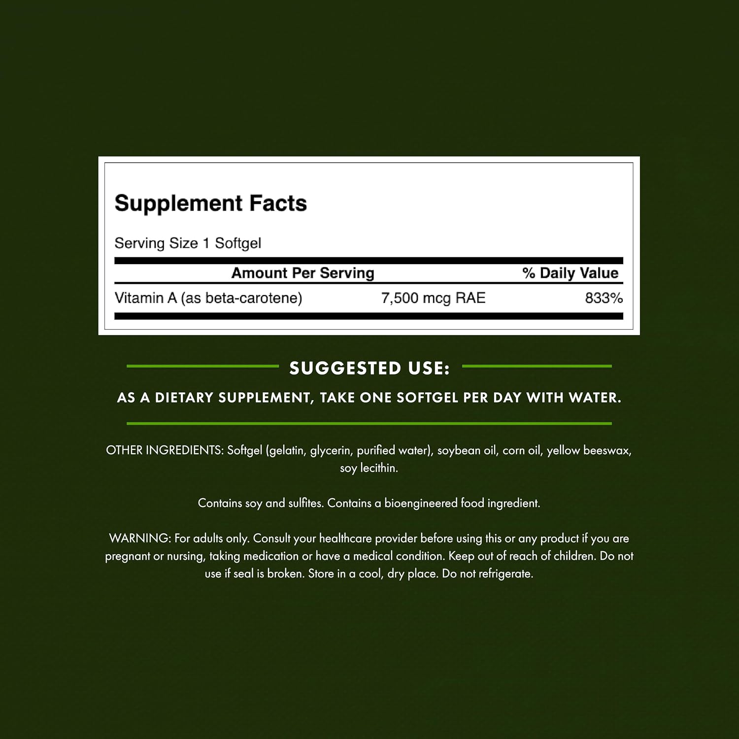 Swanson Beta-Carotene Vitamin A 25,000 IU Eye and Skin Health Supplement for Adults Seeking Vision and Immune Support - 7,500 mcg (300 Softgels)
