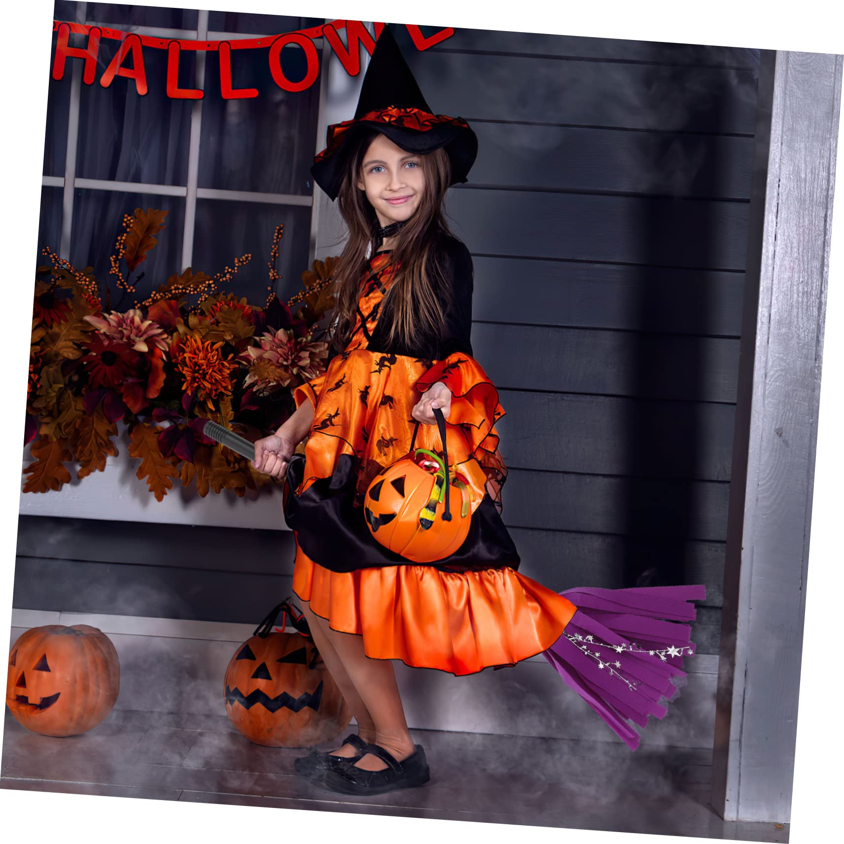 3pcs Witch Broom Dreses Toy Decor Witches Broom Halloween Costumes Haunted House Props Plastic Wizard Broomstick Halloween Broom Ornament Witch Costume Broom Purple Cloth KOMBIUDA