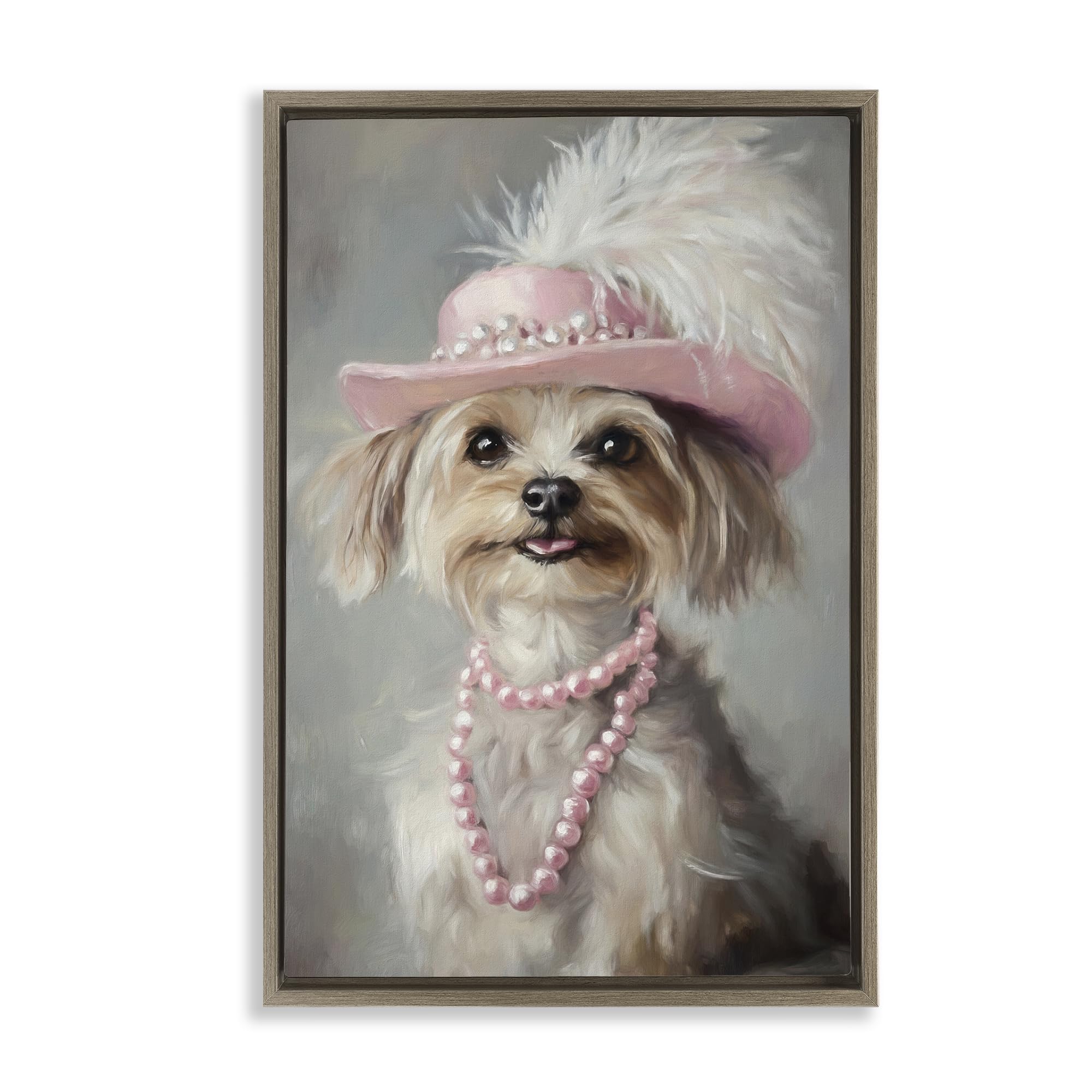 Stupell Industries 'Lady Yorkie Portrait', Floating Frame Canvas Art, Brown, 17 x 25 Inches, Easy to Hang and Sturdy, Made in USA, by Tina LeCour