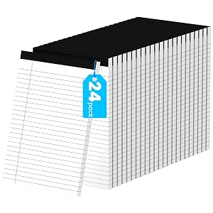 24 Pack Notepads 5x8 Small Legal Pads Narrow College Ruled 30 Sheets Pack Perforated Notebook - White Note