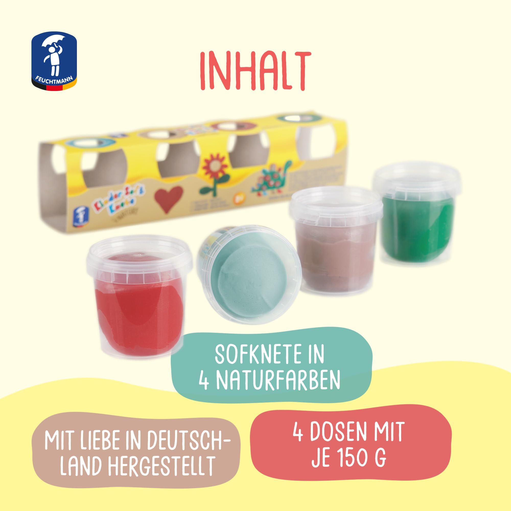 Feuchtmann Kinder Soft Putty Nature, 4 x 150 g Soft Children's Dough, Non-Toxic, Vegan and Gluten-Free - Image 3