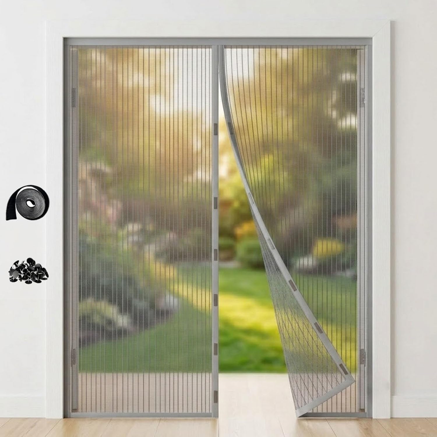 Moustiquaire porte magnétique en fibre de verre grise W85xH180cm