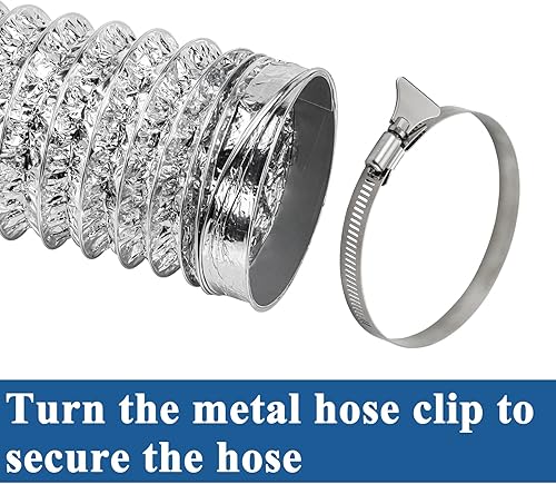 Miniatura 5 de Funmit Kit de manguera de ventilación para secadora, 4 pulgadas de diámetro por 5 pies de longitud, con 2 abrazaderas de tornillo sin fin de acero