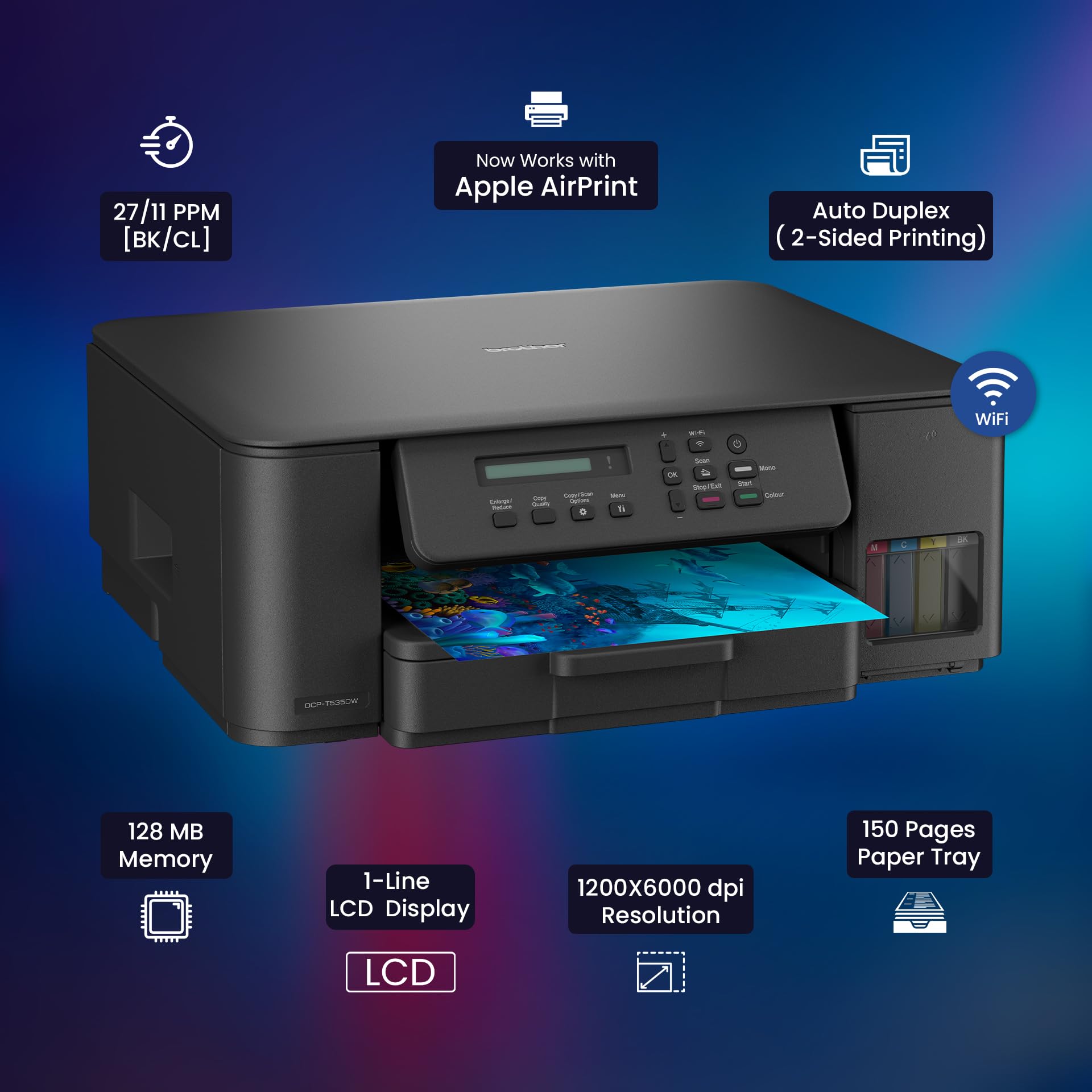 Brother Ink Tank DCP-T535DW New Launch (Print Scan Copy) WiFi Auto Duplex Printer, 128MB Memory, Print Pages Upto 15K in Black & 5K in Color Each (CMY) Get an Extra Black Ink Bottle, Free Installation — Amazon image 5
