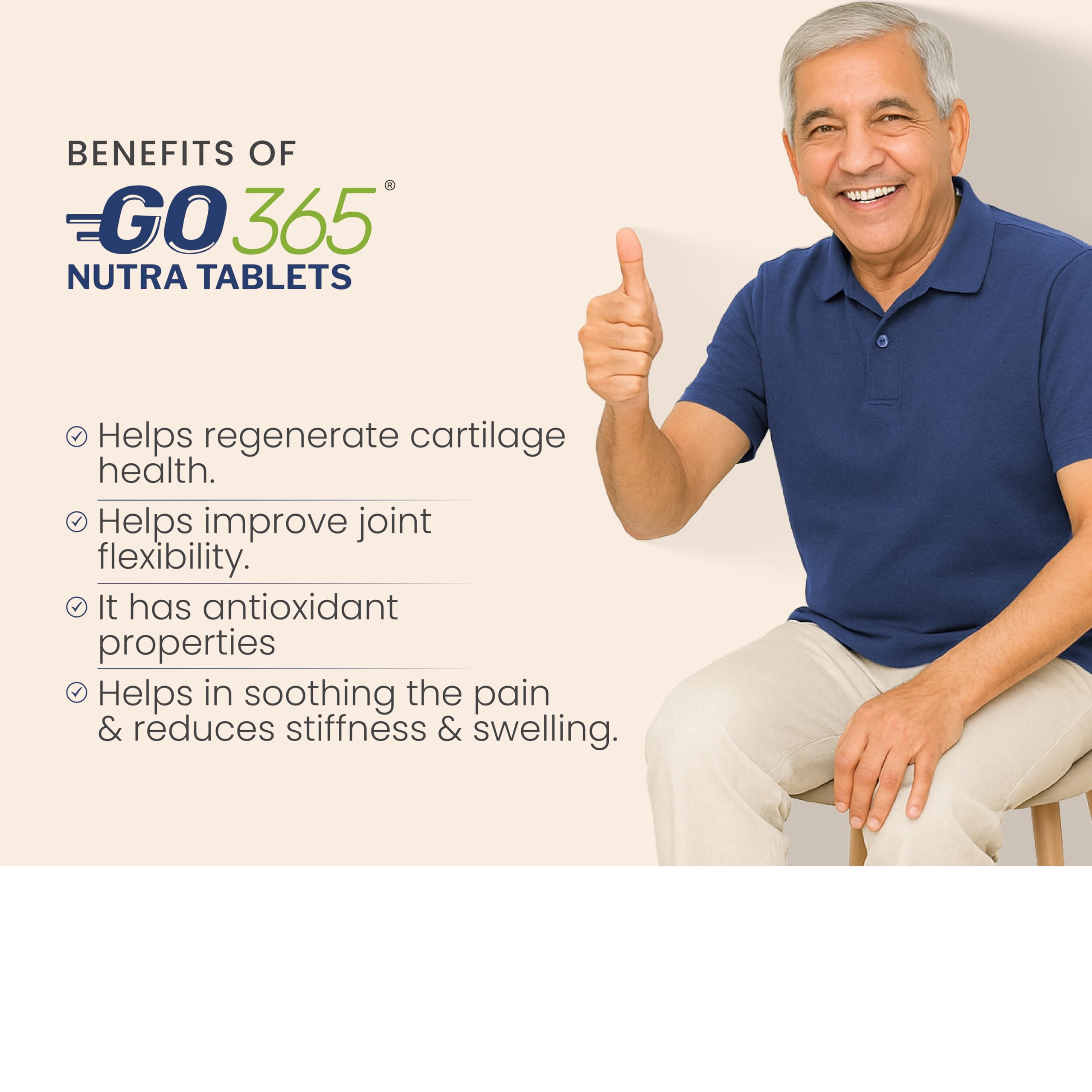 Vedistry Go365 Nutra Tablets | Ayurvedic Pain & Mobility Support | Helps Reduce Stiffness, Strengthen Bones & Flexibility | Daily Joint Health Supplement with Glucosamine, Chondroitin & Curcumin β 30 Tabs (Pack of 1) 2