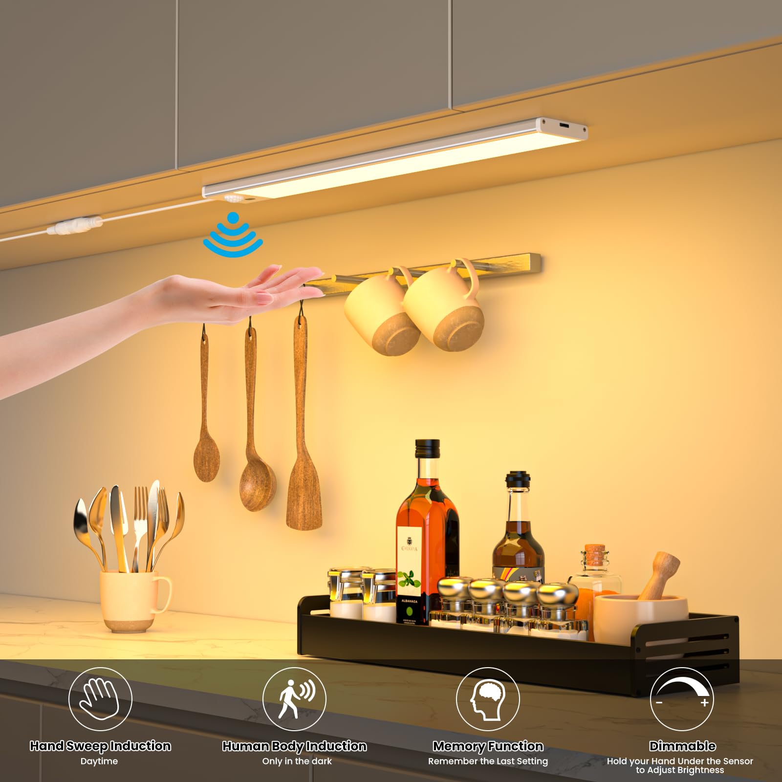 LED Unterbauleuchte mit Bewegungsmelder Lichtleiste Küche Schrank Nachtlamp AKKU