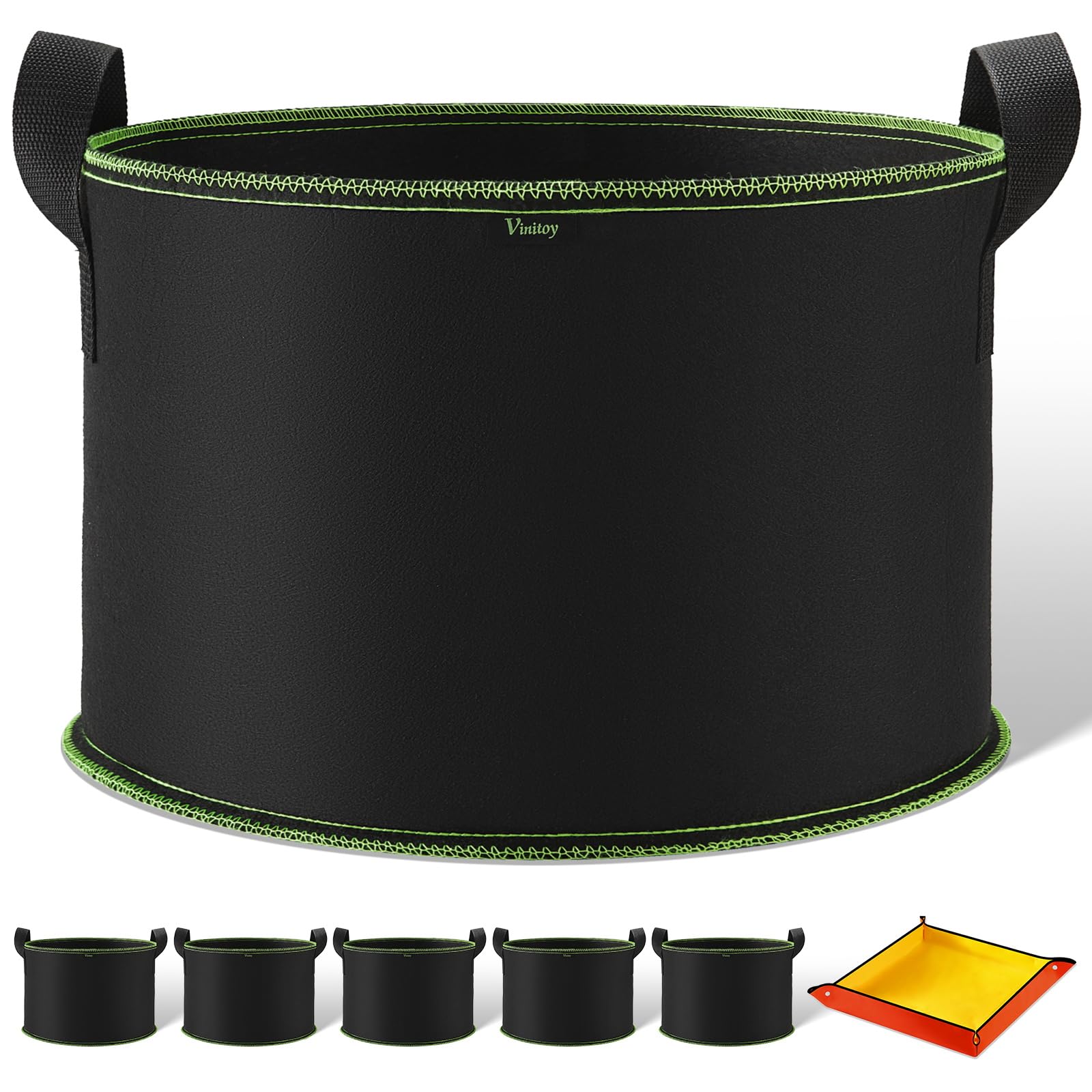 Vinitoy 15 Gallon Grow Bags, 5 Pack Thickened Nonwoven Fabric Containers with Extended Handles