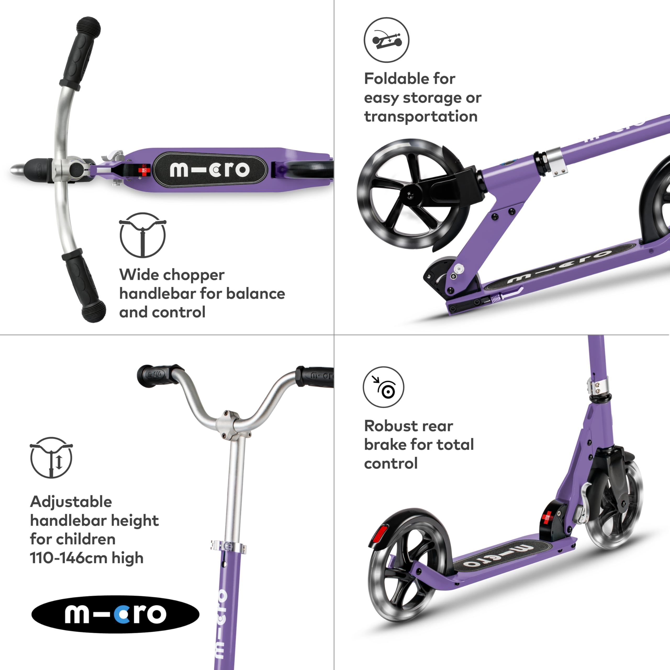 Micro Scooter Cruiser LED lila - höhenverstellbarer Lenker - leuchtende Räder