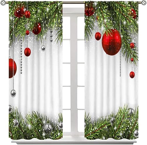 Miniatura 2 de Cortinas de Feliz Navidad con pino, árbol de vacaciones, arte clásico, impreso, sala de estar, dormitorio, cortinas de ventana, tela de tratamiento,