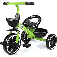 KRIDDO Toddler Tricycle for 2-4 Year Olds - Safe Green Kids Trike with Roll-Over Prevention & Silent Wheels
