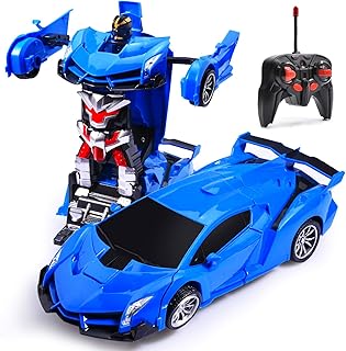 Transform Car Robot, Remote Control Super Car Toys with One-Button Deformation and 360°Rotating Drifting 1:18 Scale, Best Happy New Year Birthday Gifts for Boys Girls (Blue)