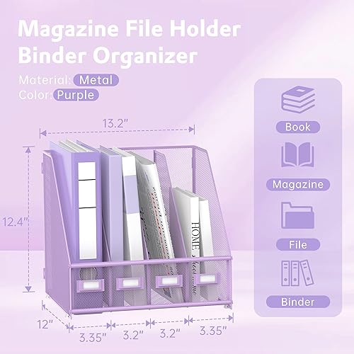 Miniatura 9 de SUPEASY Organizador de escritorio con 4 compartimentos verticales para oficina, hogar, escuela, color negro