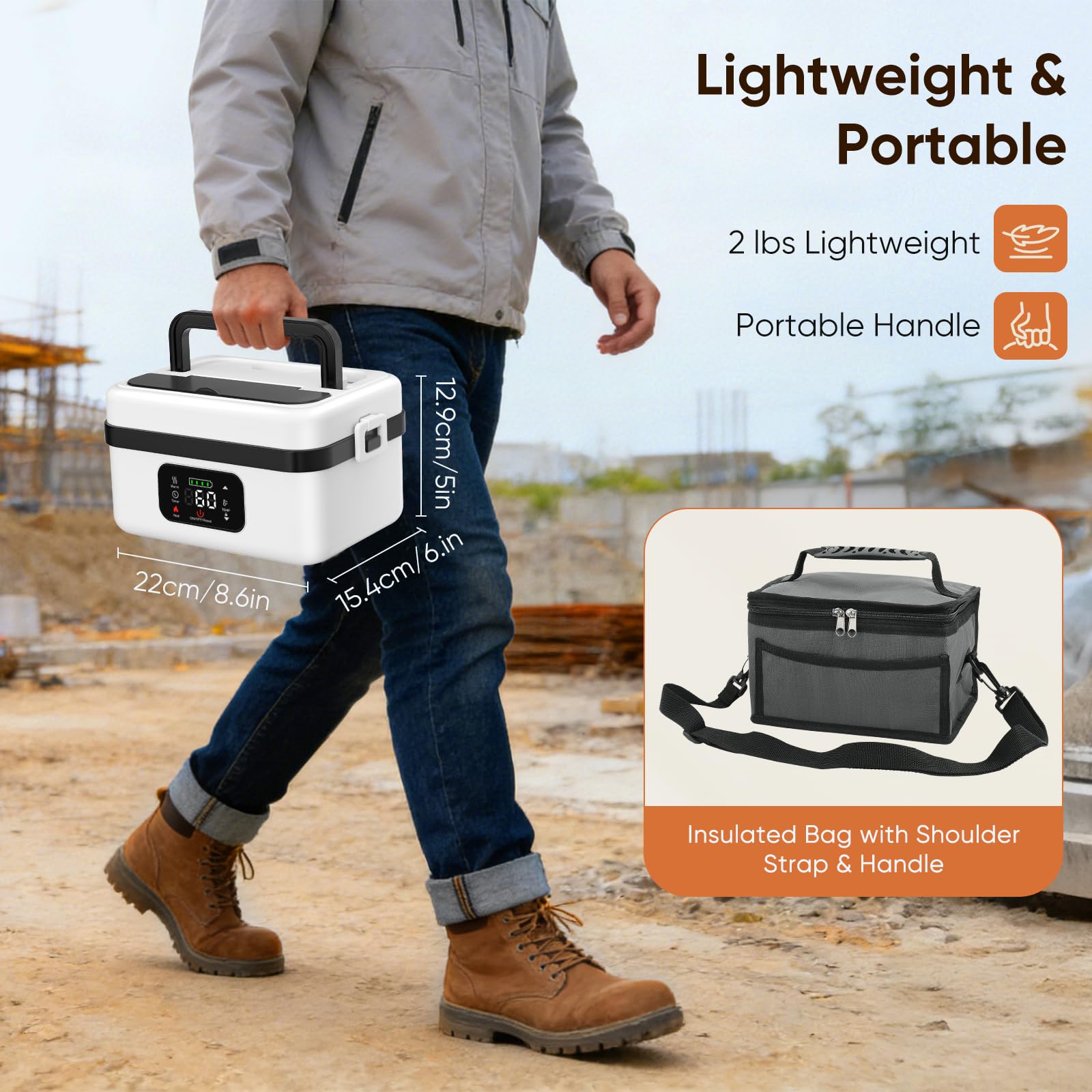 Fiambrera Electrica,Calentador de Comida Portatil 1L para Comida con 60W almuerzo caja calefactora con calefacción programable, acero inoxidable desmontable para coche, camión de oficina(Negro y gris)