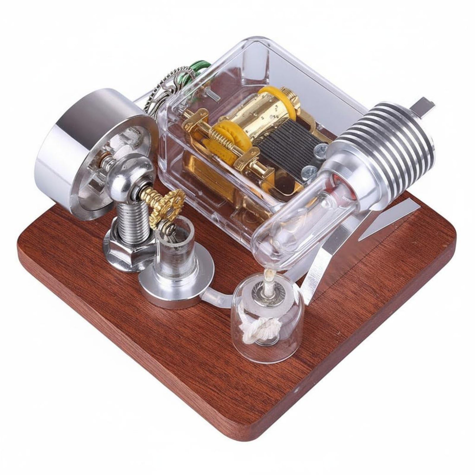 Dispositivo di Apprendimento di Fisica Motore Modello Motore Termico Motore Meccanico Carillon Modello da Tavolo in Lega con Base in Legno Mostra