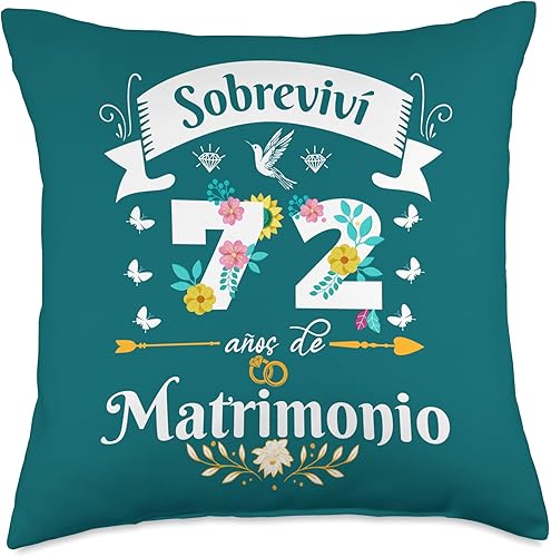 Miniatura 1 de Regalos Originales para Mujer Aniversario de Bodas Sobreviví 72 años Matrimonio Aniversario de Boda Pareja - Almohada (18 x 18 pulgadas), multicolor