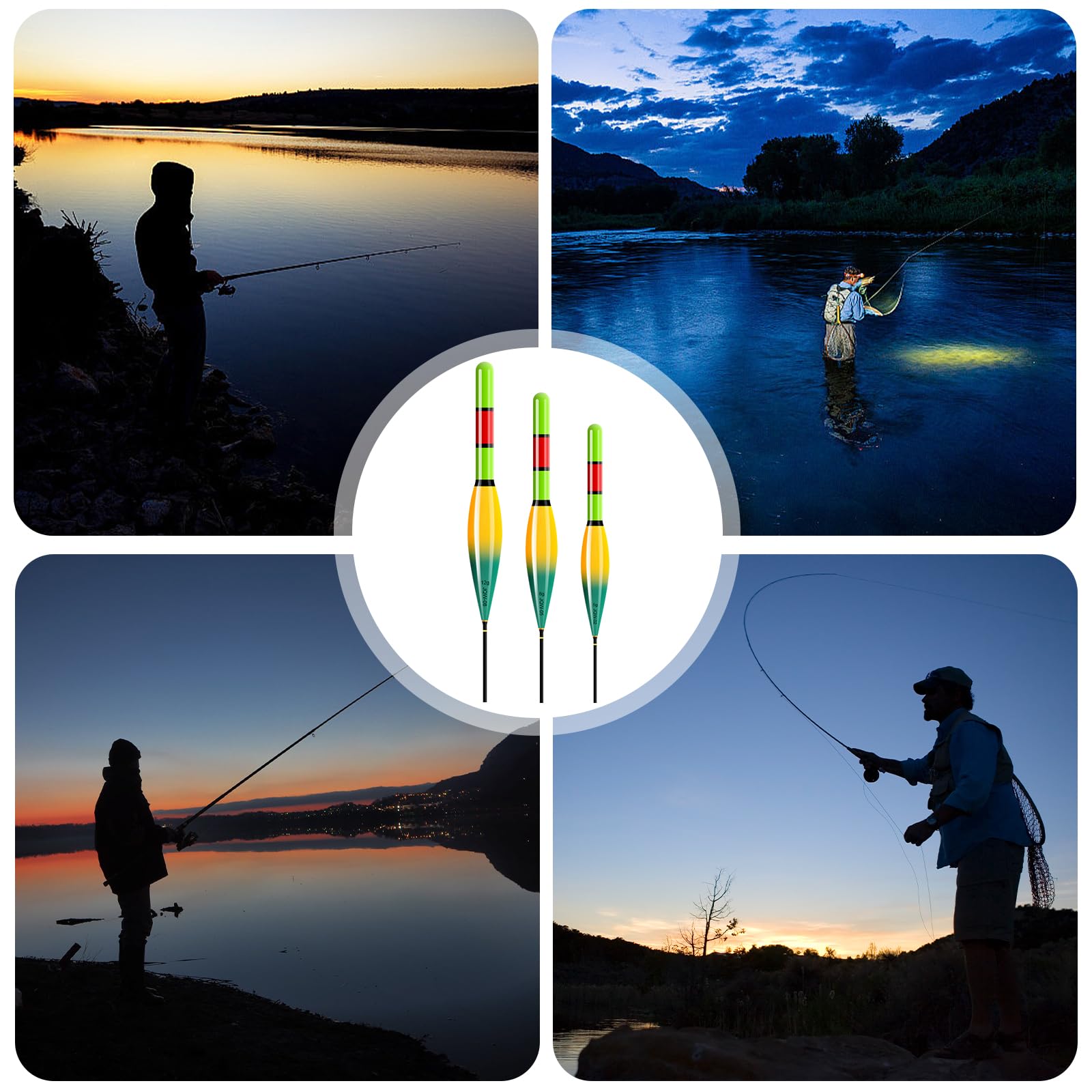 GAOUTO Lot de 3 flotteurs de pêche LED avec batterie CR425