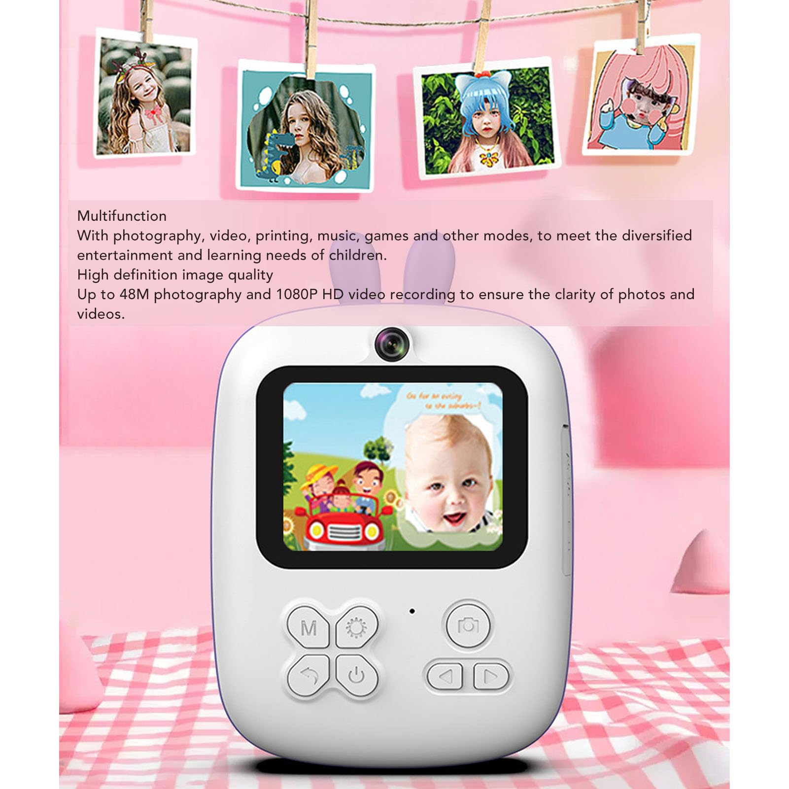 Kinder-Sofortbildkamera 48M 1080P Doppelkameras 2,4-Zoll LCD Digitalkamera für Kleinkinder (Lila)