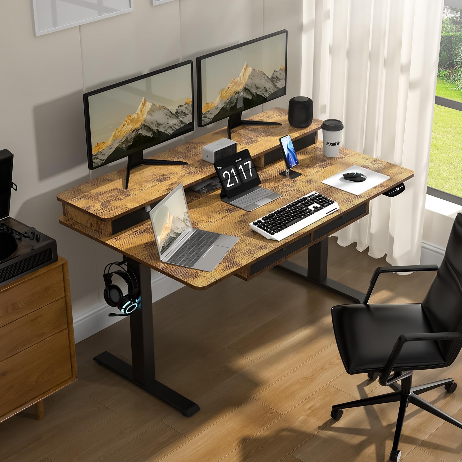 Amazon | ExaDesk 電動スタンディングデスク 63×30インチ 高さ調節可能