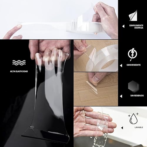Miniatura 8 de Art3d Cinta adhesiva de doble cara (4 rollos de 10 pies), extraíble, sin rastros, lavable, reutilizable, cinta multiusos como se ve en la televisión