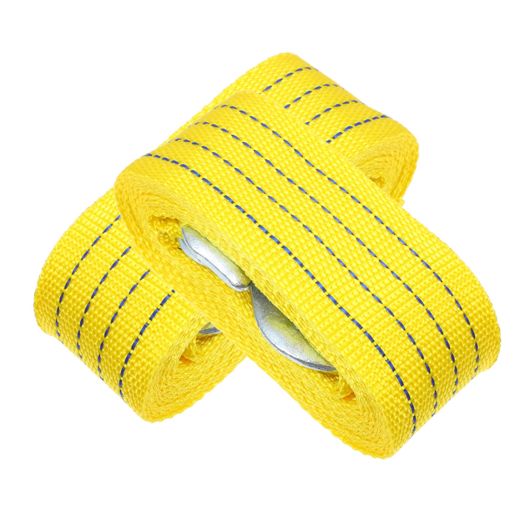 Corda di Traino Auto 2 Pezzi 3t in Nylon con Lega di Zinco | Giallo, per Veicoli e Camion, Facile da Trasportare, Accessorio di Traino per Uso Stradale