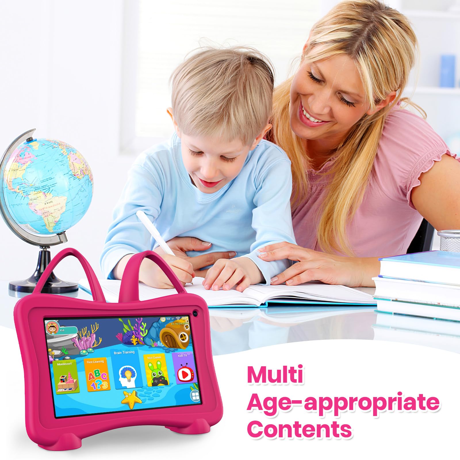 Tablette Enfants 7 Pouces Android éducative Enfant Applications Pré-Installé 32 GO ROM 64 GO Extension, Tablette pour Enfant avec Kid-Proof Étui WiFi Double caméra Contrôle Parental