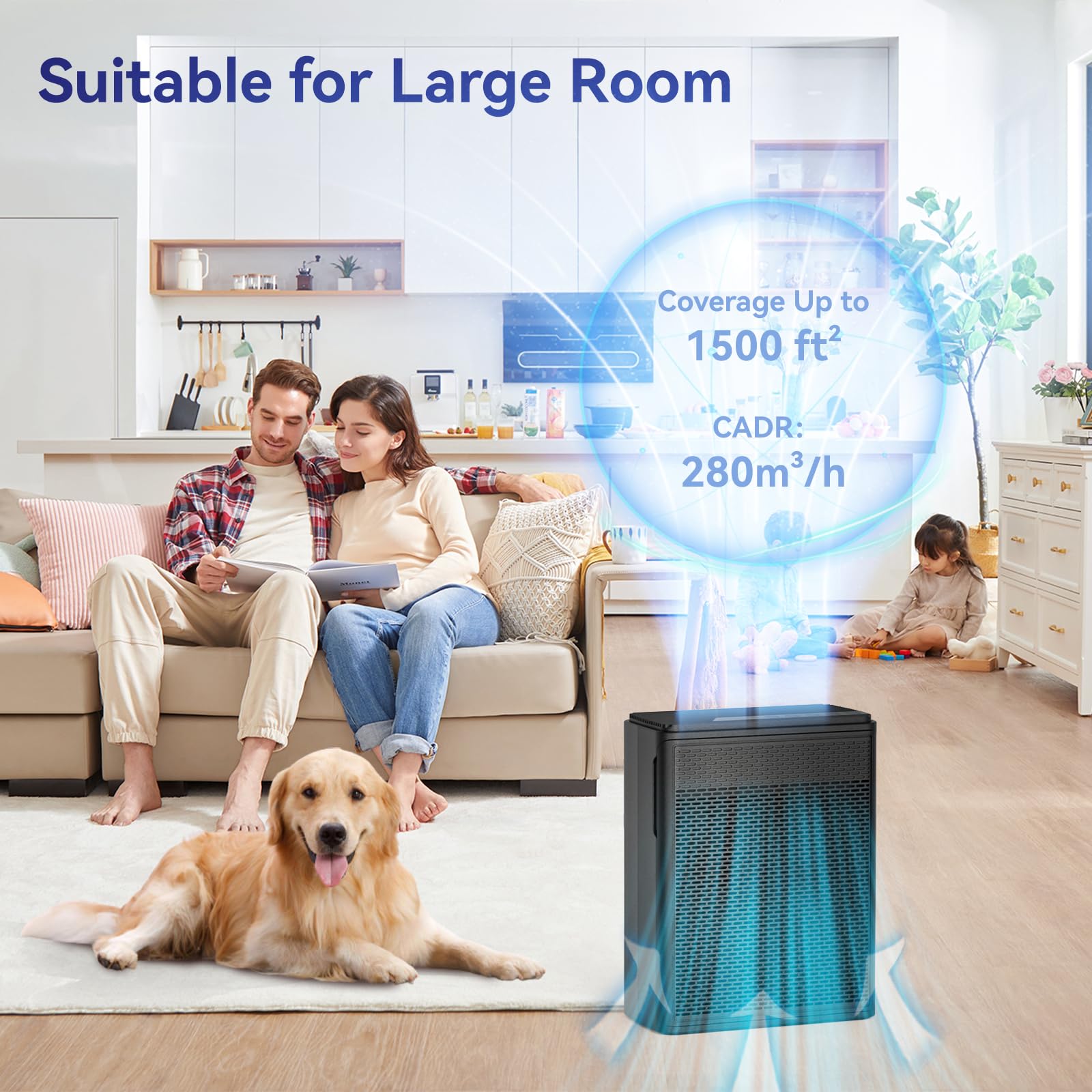 YARIKI Air Purifiers for Home Pets Covers Up to 1500 Sq Ft,H13 Hepa Filter with Washable Pre-Filter,Pet Hair Dander Smoke Air Cleaner,22 dB Quiet Sleep for Living Room Bedroom Kitchen,P280 (Black)