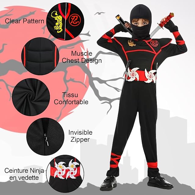 Foto 3 de 7 de TZPAUG Conjunto de Ropa Ninja para Niños, Disfraz de ninja para niños, niños