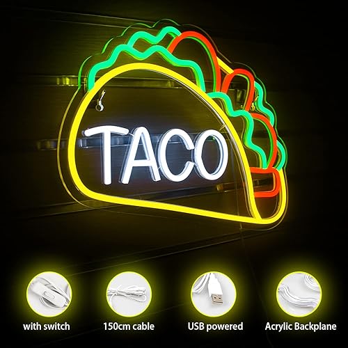 Miniatura 3 de Letrero de neón con forma de tacos USB Powerd LED para decoración de pared, luces de neón amarillas para pizzería, cocina, restaurante, bar, fiesta,