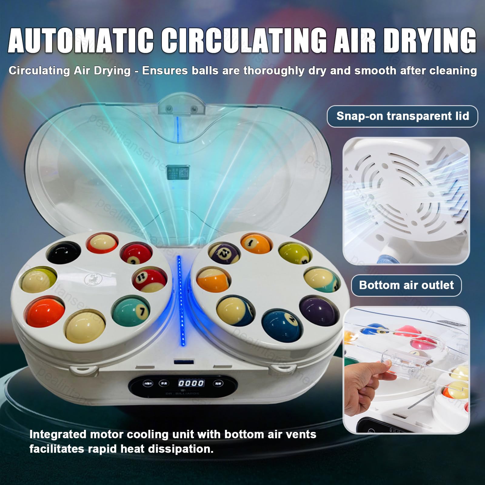 Upgraded Billard Ball Cleaner - Dual Motor & Dual Rotierende Scheiben - Professioneller Pool Ball Polierer mit Touch Control, 2 Minuten Schnelle Reinigung, für Club/Pool Hall/Gym