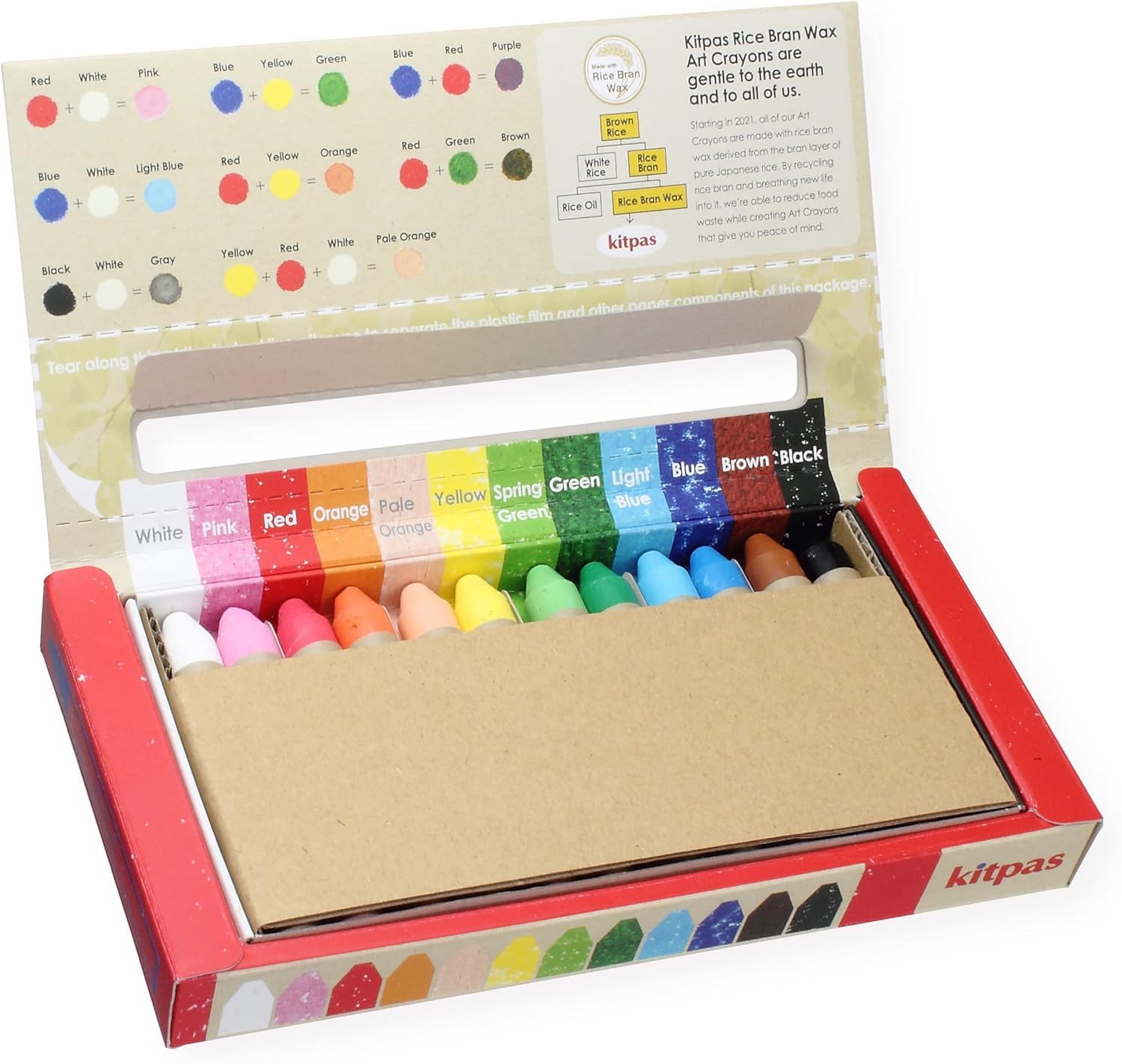 Kitpas Rice Bran Wachsmalstifte, 12-fädiges Buntstift-Set, wasserlösliche Wachsmalstifte für Kleinkinder und Kinder ab 3 Jahren, einfach und glatt auf Papier, Malbücher, Fensterkunst,