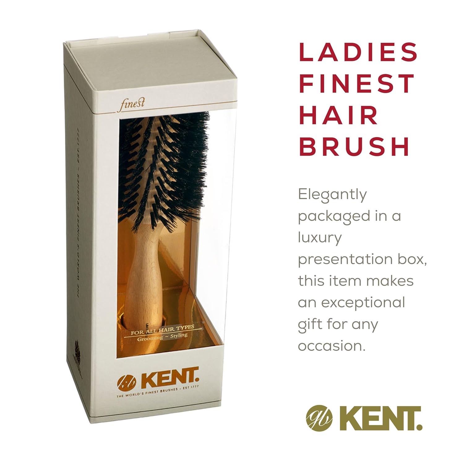 Kent LBR2 Finest Hair Brushes for Women Blow Dry Brush Made of Beechwood -Spiral Radial Boar Bristle Hairbrush for Short or Shaped Hair - Royal Salon Style Straightening Pure Wood Brush from Kent