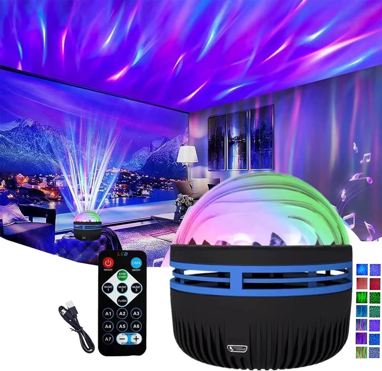 Novgorod 2 in 1 Northern Lights and Waves Projector | Starlight Projector with Remote Control | LED Starry Projector | -Waves Projector Night Light | Aesthetic Room Decor