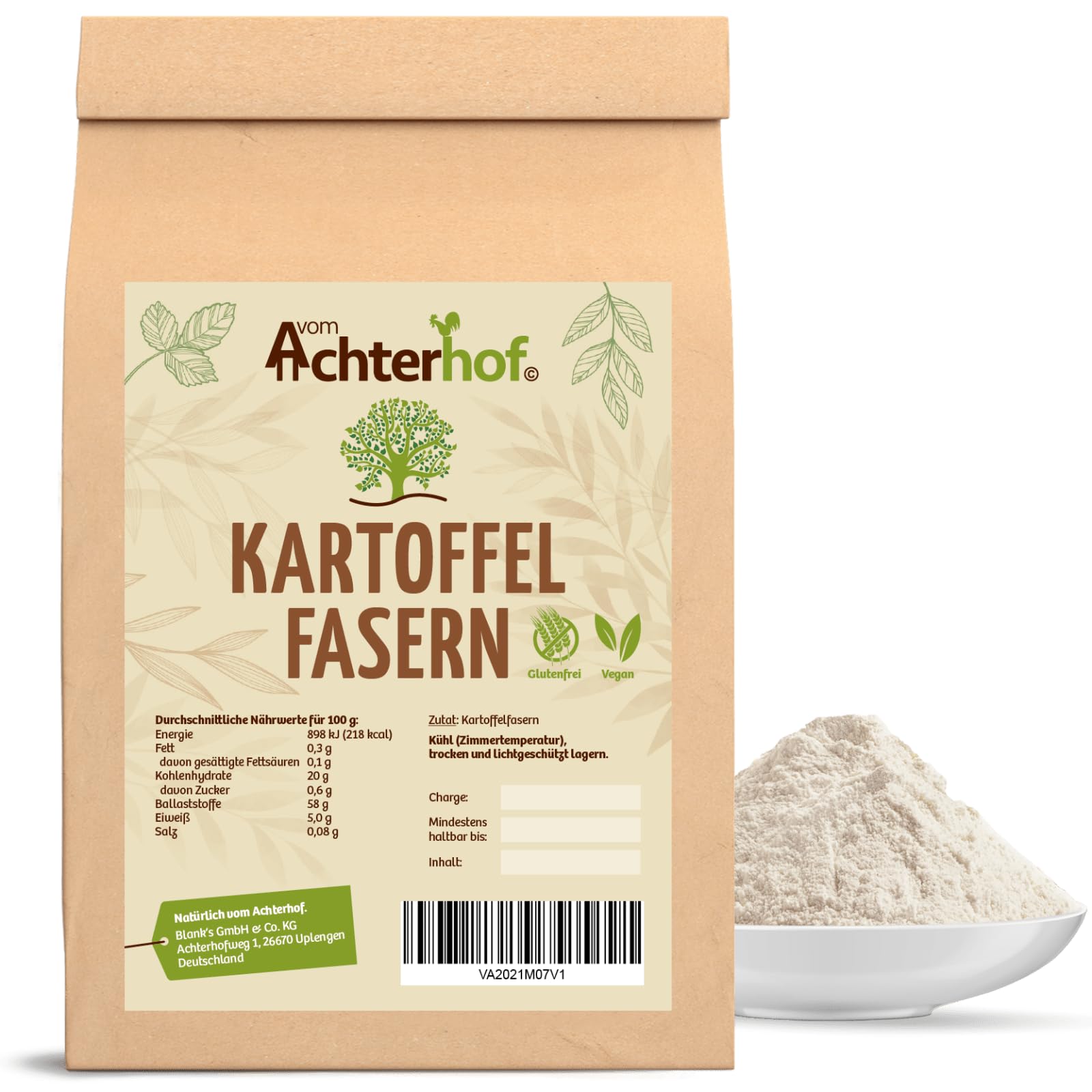 Kartoffelfasern Low Carb | 250 Gramm | Kontrollierte Qualität | Low Carb Mehl | Kartoffelpulver | direkt vom Achterhof