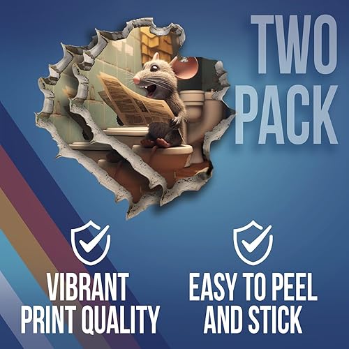 Miniatura 2 de Adhesivo de ratón en el agujero del inodoro en la pared, divertido agujero en la pared, calcomanía de broma 3D para despegar y pegar, calcomanías de